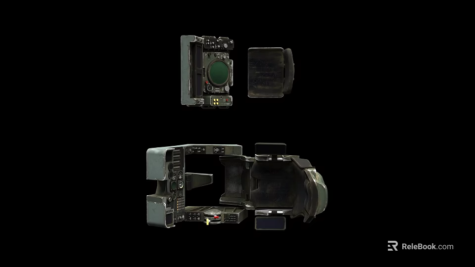 Industrial Equipment Detailed Structure With Mechanical Components Metal Casing Green Circular Lens Open Housing 3d model 