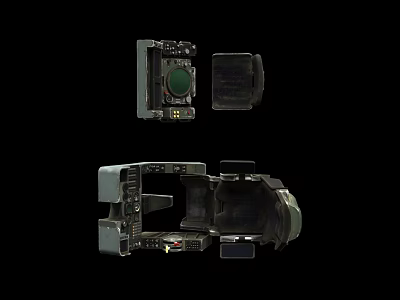 Industrial Equipment Detailed Structure With Mechanical Components Metal Casing Green Circular Lens Open Housing 3d model