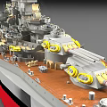 Military Battleship Model with Gray Hull Red Bottom Turret Antenna and American Flags