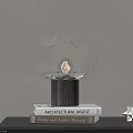 Elegant Crystal Table Lamp With Wooden Base On Books And Star Ornament Against Light Wall