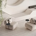 Minimalist Beige Sofa and Coffee Table Set with Plush Cushions Curved Wall Light Wood Floor