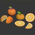 Fresh Ripe Juicy Oranges Whole And Sliced With Green Leaves On Black Surface