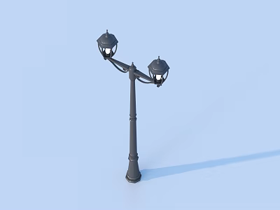 Classic Black Outdoor Street Light With Double Head Design And Metal Pole Structure 3d model