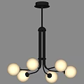 Modern Golden Metal Chandelier With Branched Frame And White Spherical Bulbs
