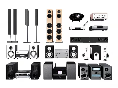 Modern Headphones and Audio Speakers Featuring Various Home Audio Systems and Components 3d model