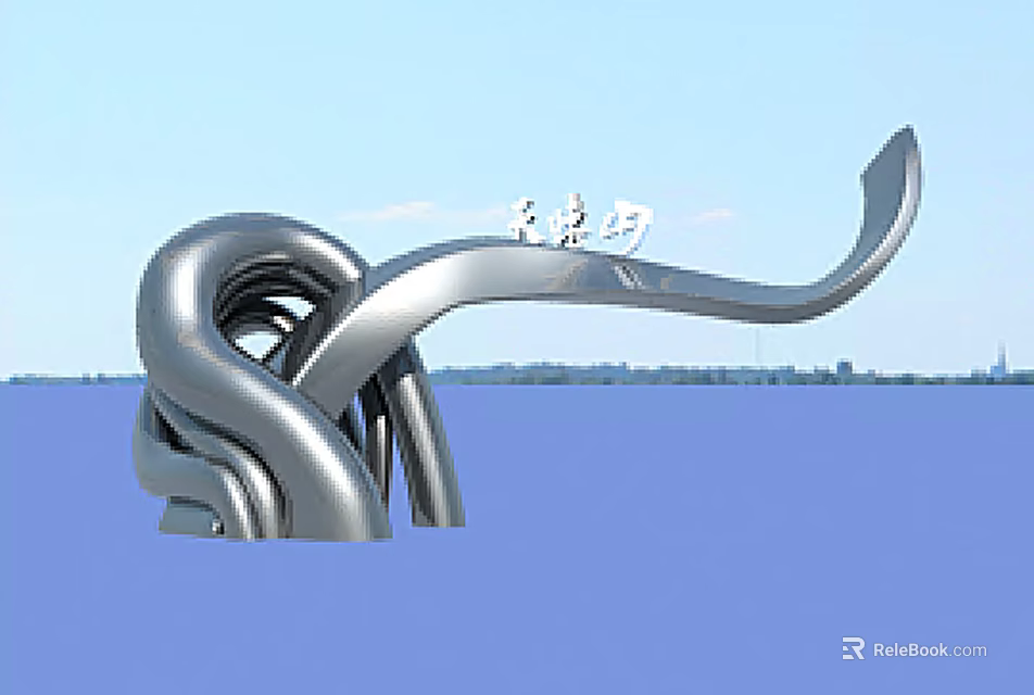 Modern Sculptural Entrance Gate With Curved Metal Design And Donglai Waterfront View 3d model 