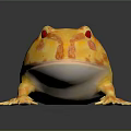 Realistic Yellow Reptile with Pink Spots and Red Eyes on Reflective Surface