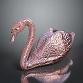 Rose Gold Swan Ornament With Textured Feathers And Shiny Surface On Dark Background