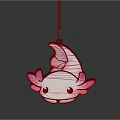 Pink Cartoon Axolotl Jewelry Pendant With Red Eyes And Pink Fins On Black Chain