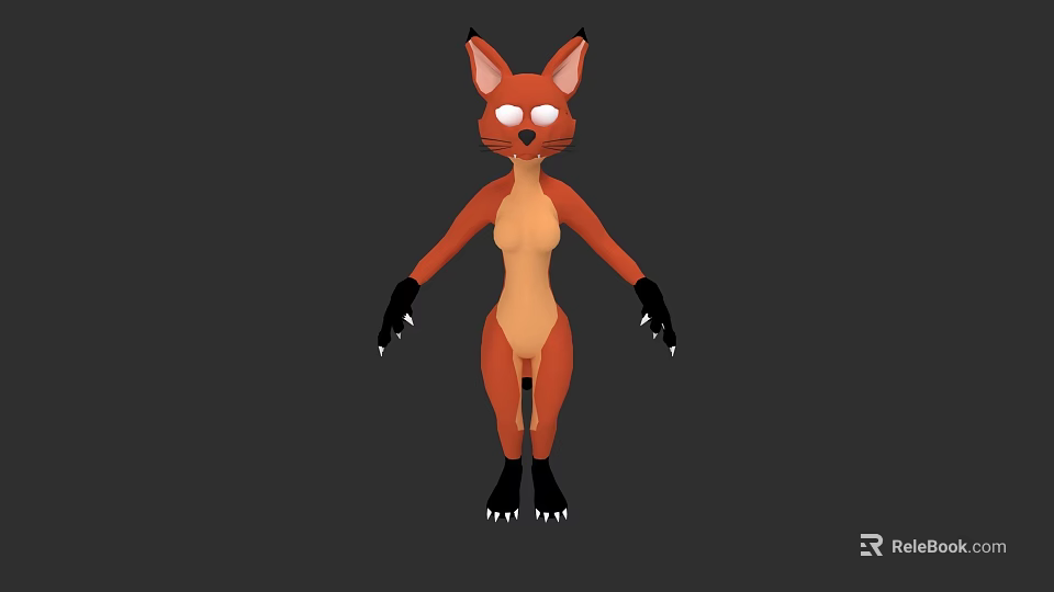 Cartoon Fox Character 3D Model With Orange Body And Black Paws 3d model 