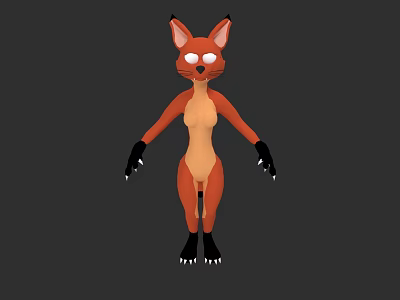 Cartoon Fox Character 3D Model With Orange Body And Black Paws 3d model