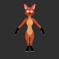 Cartoon Fox Character 3D Model With Orange Body And Black Paws
