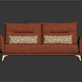 Red Modern Two Seater Sofa with Leopard Print Pillows and Golden Legs