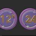 Purple Circular 12H and 24H Time Icons With Surrounding Arrow Rings Design