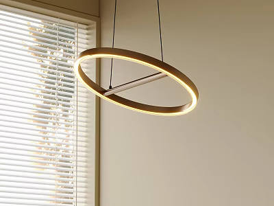 Modern Circular Illuminated Pendant Light With Window Blinds And Natural Light 3d model