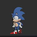 Blue Sonic 3D Model Character With Red Shoes And White Gloves On Dark Background