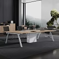 Modern Conference Table In Office With Wooden Top Metal Legs Black Chairs And Mountain View