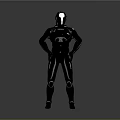 Futuristic Game And Movie Character In Black Combat Suit Standing With Hands On Hips