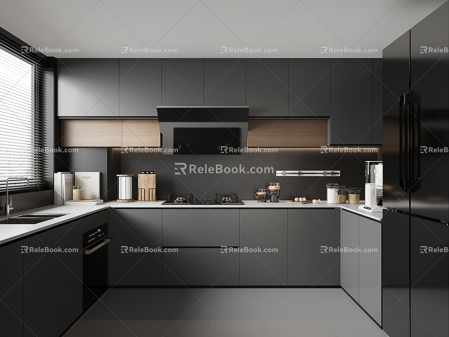 Kitchen Cabinet Hanging Cabinet Kitchen Supplies Range Hood Oven Refrigerator Curtain 3d model