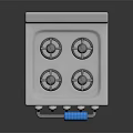 Modern Stainless Steel Kitchen Gas Stove And Oven With Four Burners And Blue Towel