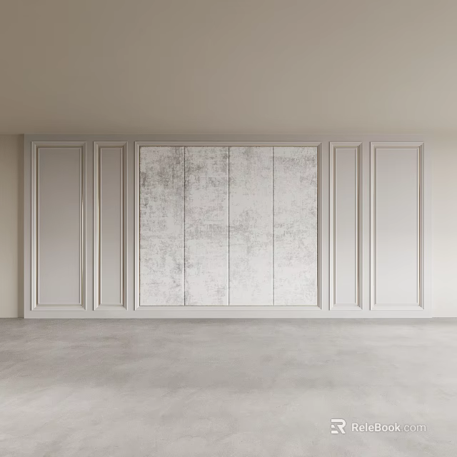Minimalist Modern Background Wall With Textured Gray Panel And White Decorative Vertical Strips 3d model 