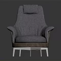 Gray Upholstered Single Sofa with High Backrest Armrests Brown Trim and Metal Legs