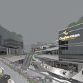Modern Commercial Street With Glass Facades Greenery And Leisure Plaza Space