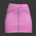 Pink Trendy Mini Skirt With Front Zipper And Metal Ring Accents