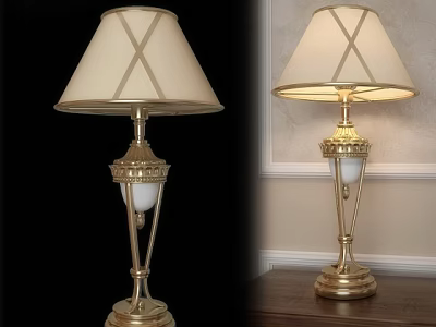 Elegant Gold Table Lamp With Beige Lampshade And Cross Line Design 3d model