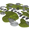 Microlandscape Design With Green Grass Rocks Stepping Paths And Spiral Decorations 3d model