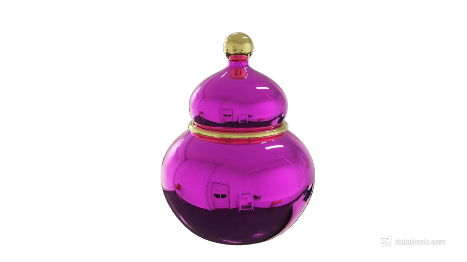Shiny Purple Decorative Jar With Gold Lid And Accents For Home Decor 3d model 