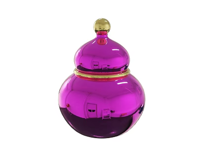 Shiny Purple Decorative Jar With Gold Lid And Accents For Home Decor 3d model