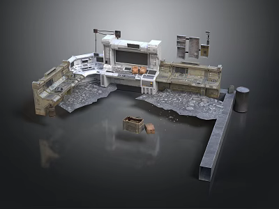 Industrial Abandoned Scene Structure With Platforms Pipes Crates And Wall Fragments 3d model