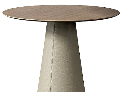 Modern Round Wooden Top Dining Table With Beige Conical Stitched Base 3d model