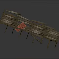 Rustic Wooden Bridge With Railings Planks And Red Items In Countryside
