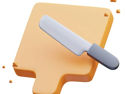 Practical Kitchen Utensils Yellow Cutting Board And Knife With Crumbs On Surface 3d model
