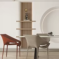 Elegant Modern Restaurant Dining Area With Round Table Chairs Decorative Wall And Potted Plants