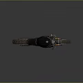 Sleek Black Off Road Motorcycle With Yellow Handlebars And Large Treaded Tires
