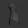 Female Warrior Character Gray Structured Armor With Ornate Chest Design And Flared Skirt