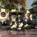 Scenic Park Landscape With Lush Greenery Golden Trees Scenic Pathways And People Walking