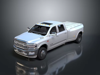 Silver Heavy Duty Pickup Truck With Double Cab Flatbed And Yellow Roof Lights 3d model