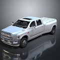 Silver Heavy Duty Pickup Truck With Double Cab Flatbed And Yellow Roof Lights