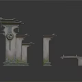 Traditional Ancient Chinese Architecture With Stone Pillars Memorial Archway And Small Bridge
