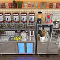 Functional Commercial Stainless Steel Kitchen Operation Table with Storage Shelves and Coffee Machine