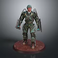 Camouflage Mechanical Armor Character With Dual Back Mechanical Arms On Round Base 3d model