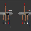 Industrial Mechanical Devices With Copper Pipes Red Blue Arrows And HELIX Labels