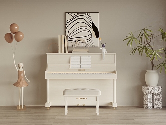 White Piano 3d model