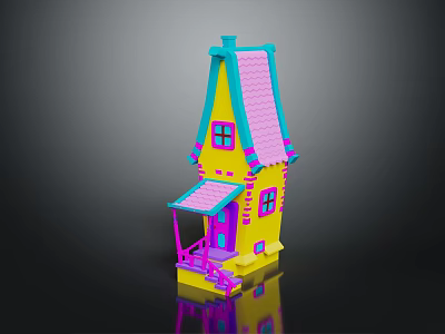 Colorful Cartoon Fairy Tale House With Yellow Walls Pink Roof Blue Windows And Purple Door 3d model