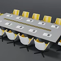 Modern Conference Table with Yellow Chairs and Notebooks on Gray Tabletop 3d model