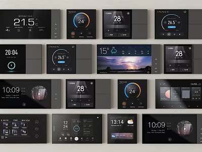Multiple Smart Switch Panels With Digital Displays Showing Temperature Time Weather And Humidity 3d model